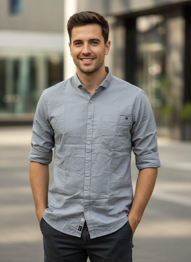 Men’s Light Grey Cotton Casual Shirt