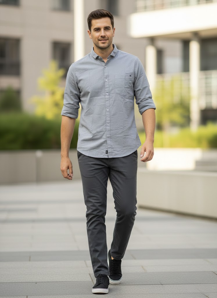 Men’s Light Grey Cotton Casual Shirt