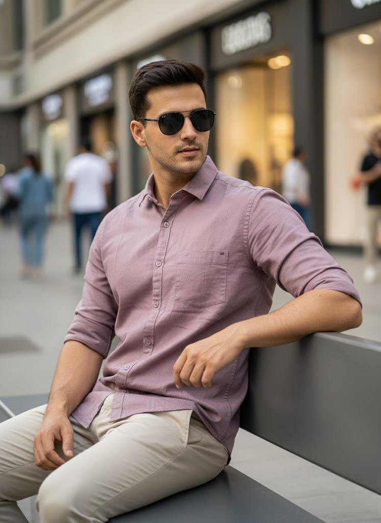 Men’s Mauve Cotton Casual Shirt