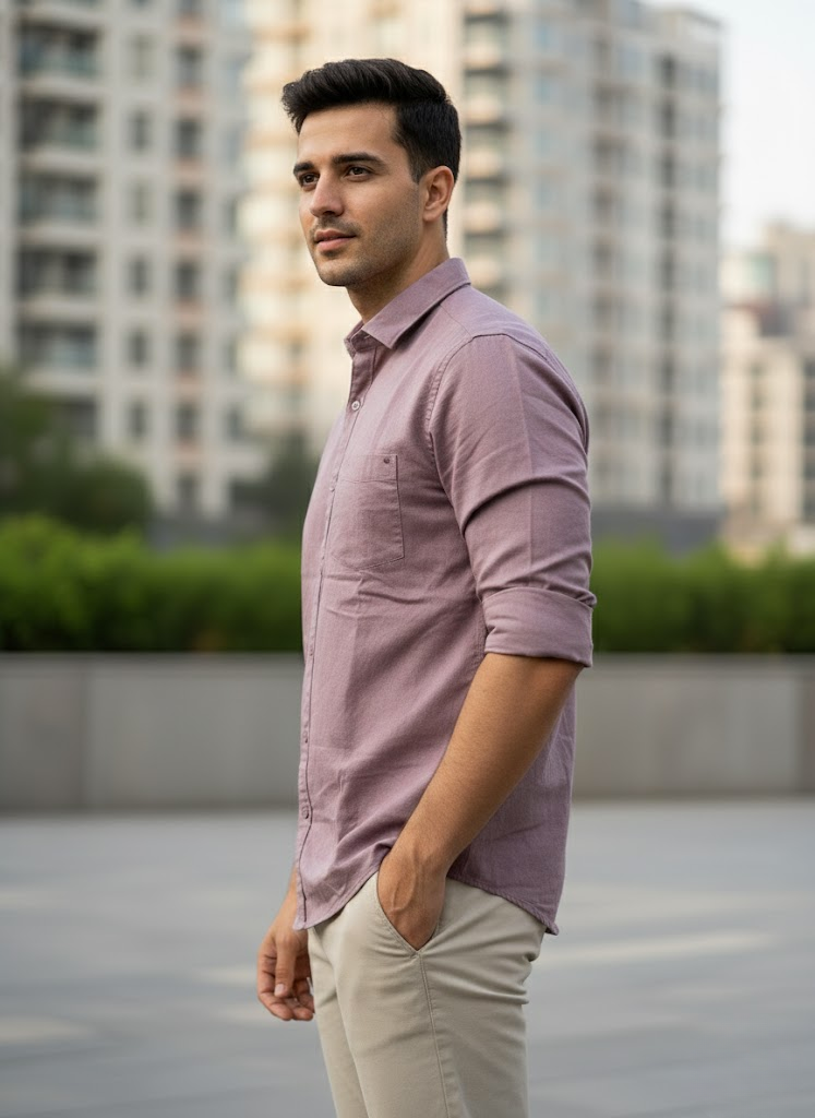 Men’s Mauve Cotton Casual Shirt