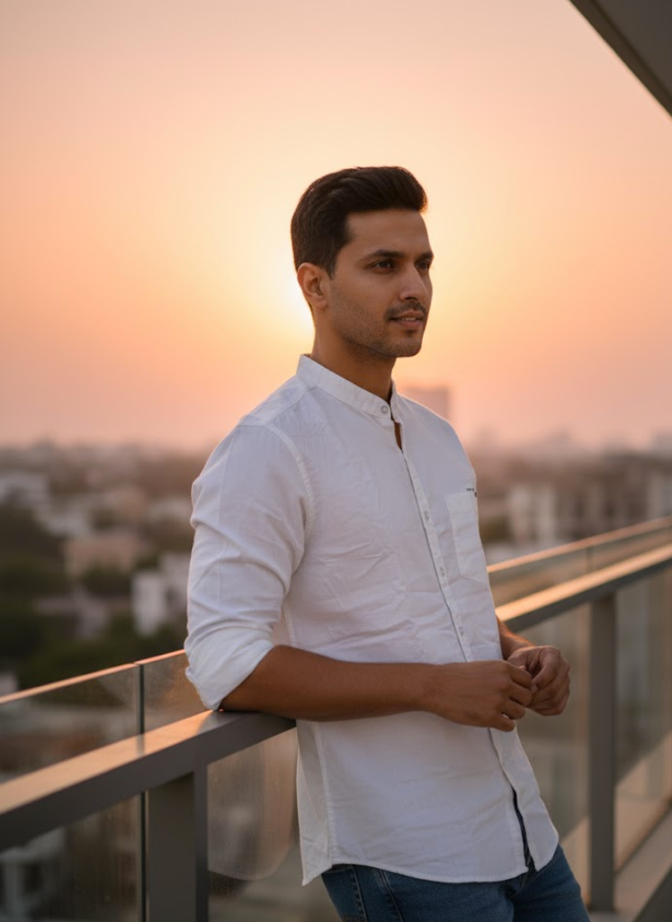 Men’s White Cotton Slub Slim Fit Mandarin Collar Shirt