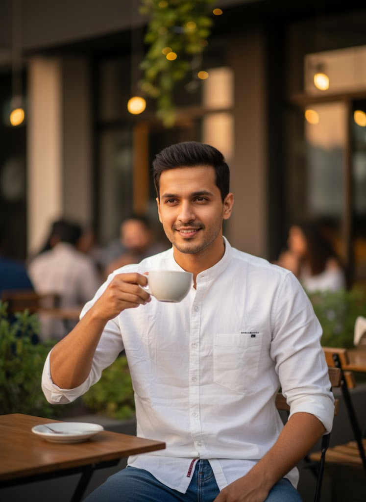 Men’s White Cotton Slub Slim Fit Mandarin Collar Shirt