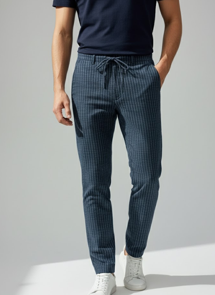 Men’s Navy Blue Striped linen Trouser
