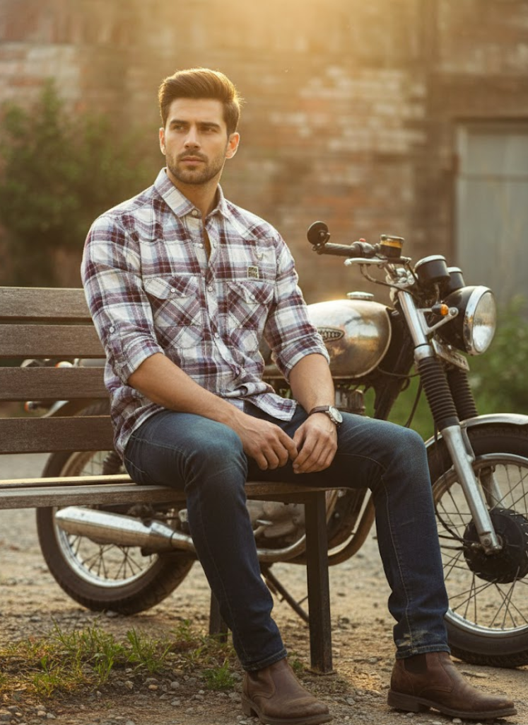 Men’s White & Maroon Checked Cotton Slim Fit Casual Shirt