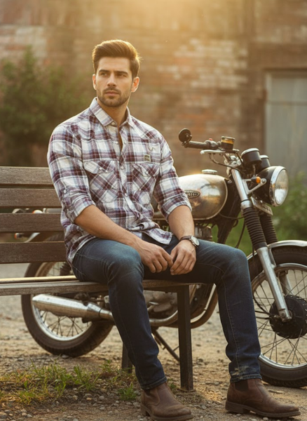 Men’s White & Maroon Checked Cotton Slim Fit Casual Shirt