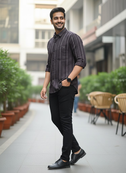 Men’s Vertical Striped Cotton Slim Fit Casual Shirt