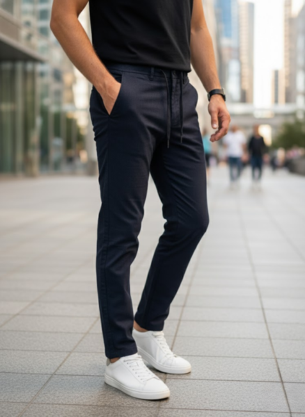 Men’s Textured BLACK LINEN Drawstring Trouser
