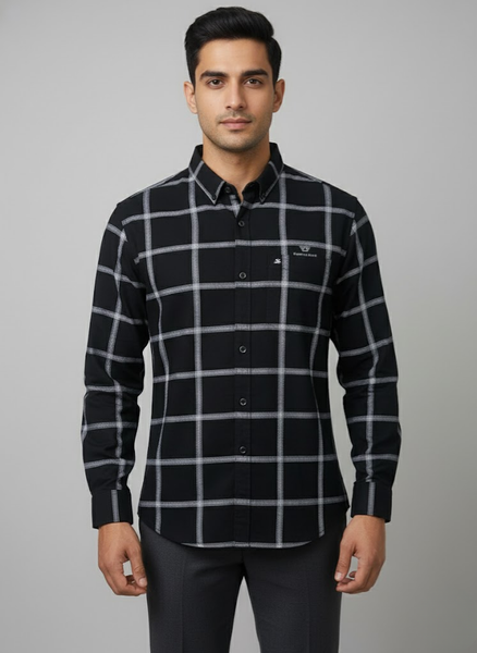 Men’s Black Grid Check Slim Fit Imported TR Shirt