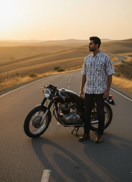 Men’s Ice Blue Outdoor Abstract Short Sleeve Relaxed Shirt