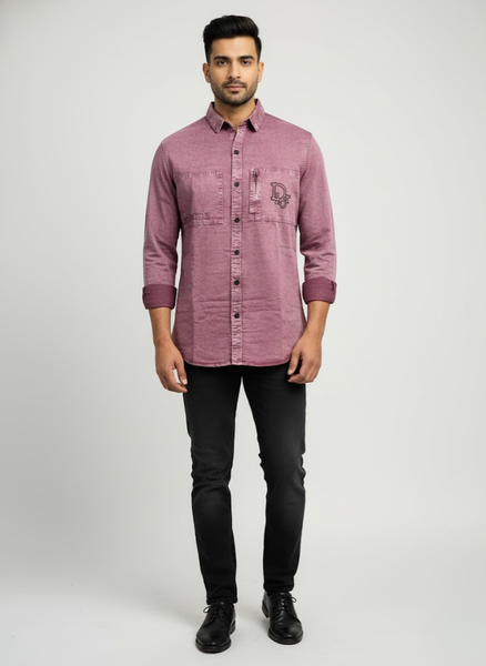 Men’s Mauve Utility Denim Washed Shirt – Signature Edition