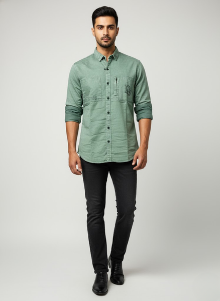 Men’s Sage Green Utility Denim Shirt – Everyday Classic