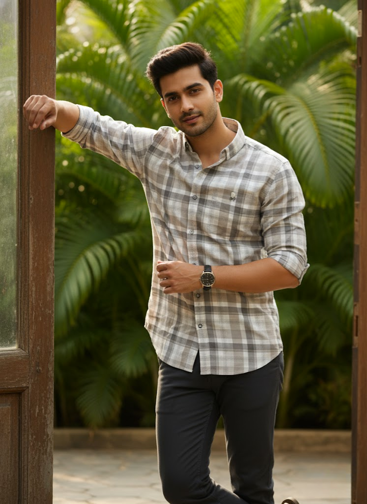 Men’s Classic Beige Check Shirt – Everyday Comfort Edition