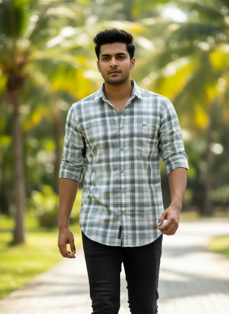 Men’s Sage Green Check Shirt – Subtle Sophistication Edition