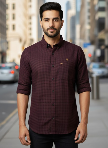 Men’s Maroon Micro Check Shirt – Classic Night Edition