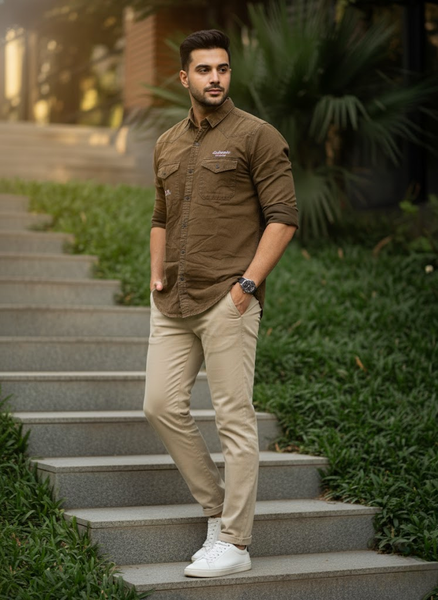 Men’s Brown Denim Washed Shirt