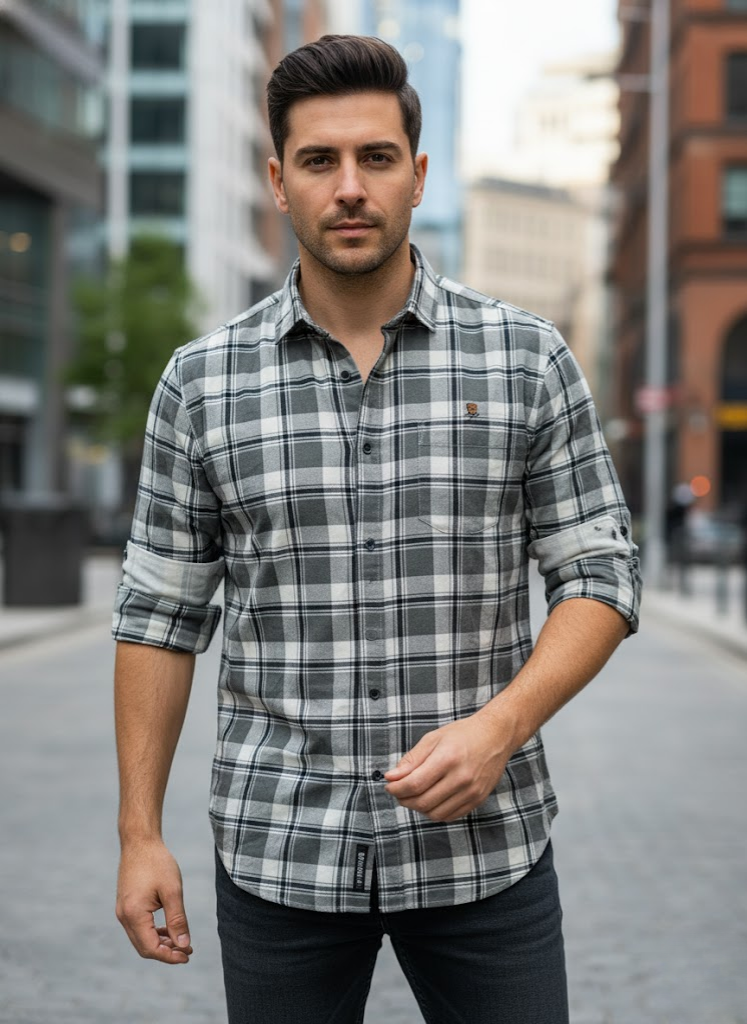 Men’s Grey Check Cotton Shirt – City Casual Edition