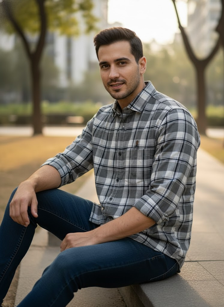 Men’s Grey Check Cotton Shirt – City Casual Edition