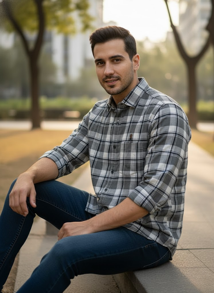 Men’s Grey Check Cotton Shirt – City Casual Edition