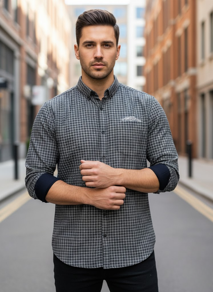 Men’s Black Micro Check Shirt – Executive City Edition