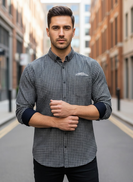 Men’s Black Micro Check Shirt – Executive City Edition