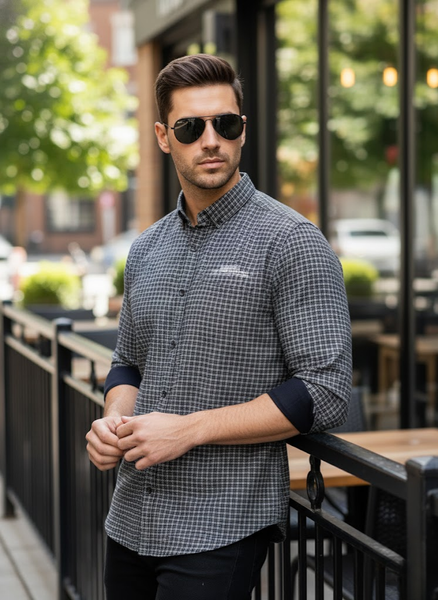 Men’s Black Micro Check Shirt – Executive City Edition