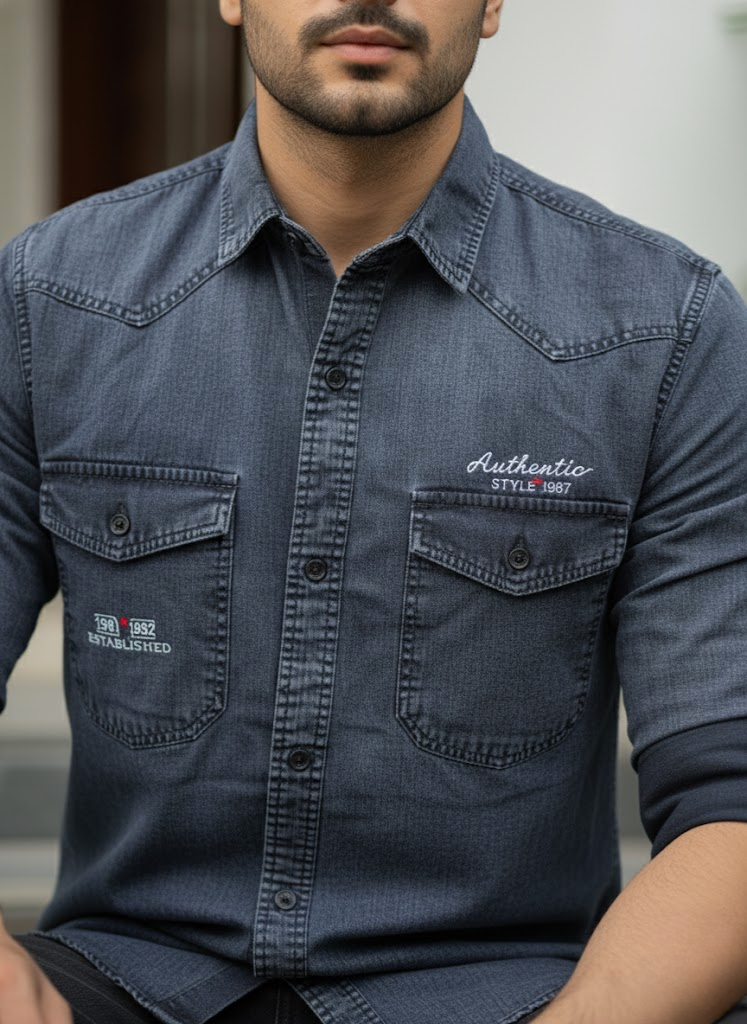Men’s Grey Denim Washed Shirt
