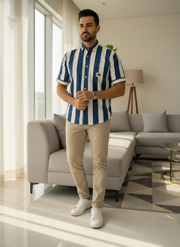 Navy Breeze Striped Cotton Shirt – Summer Edition