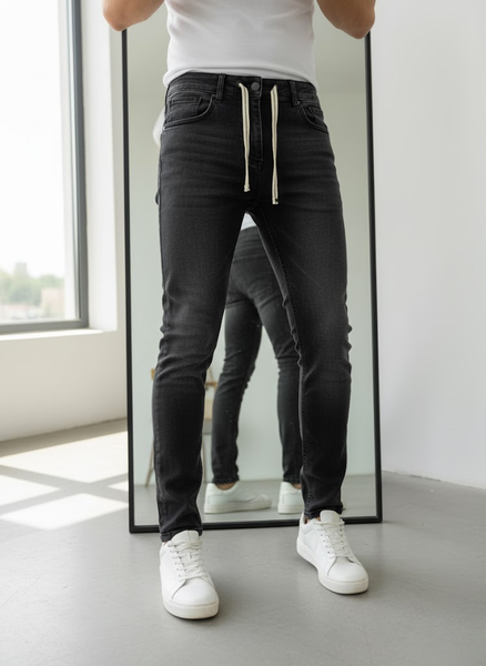 Black Drawstring Slim Fit Jeans – Street Smart Edition
