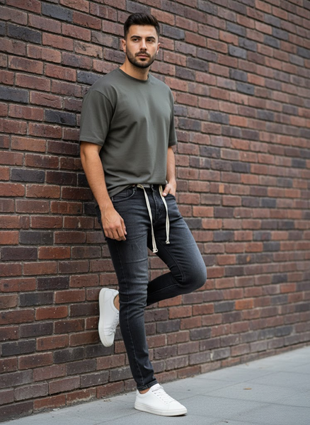 Black Drawstring Slim Fit Jeans – Street Smart Edition