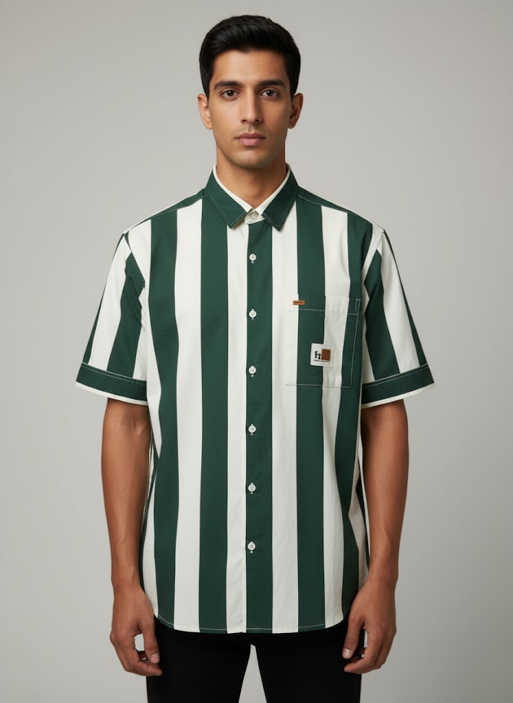 Forest Bold Striped Cotton Shirt – Classic Green Edition