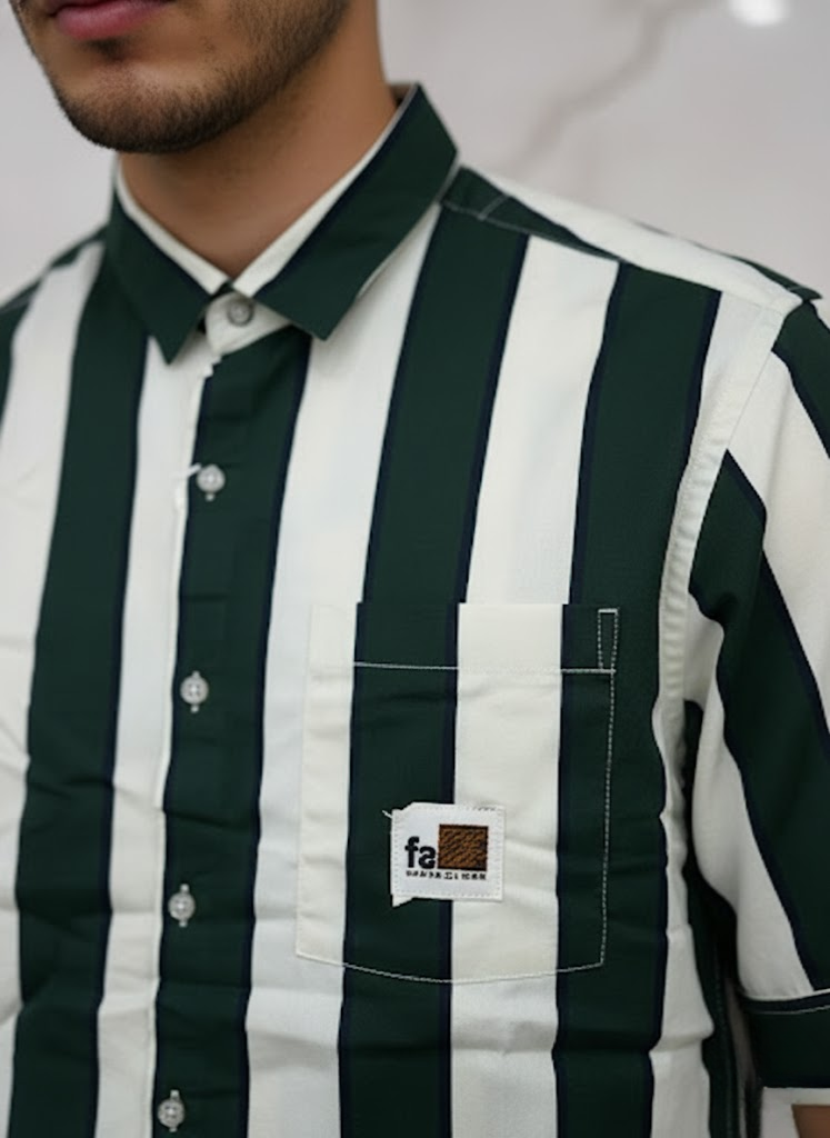 Forest Bold Striped Cotton Shirt – Classic Green Edition