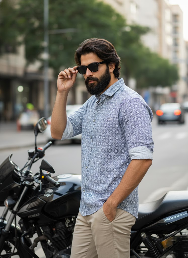 Sky Blue Printed Casual Shirt