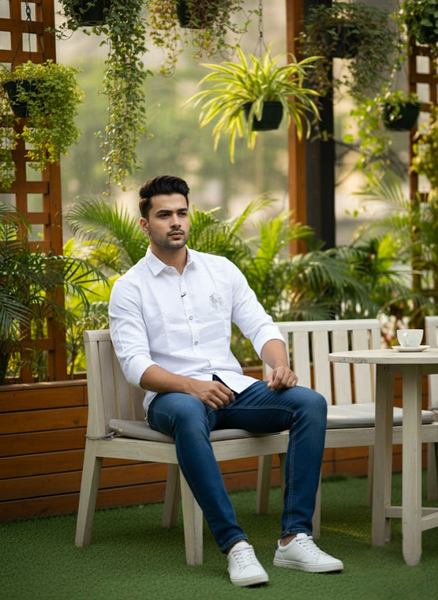 Men’s Stylish White Shirt with Back Design