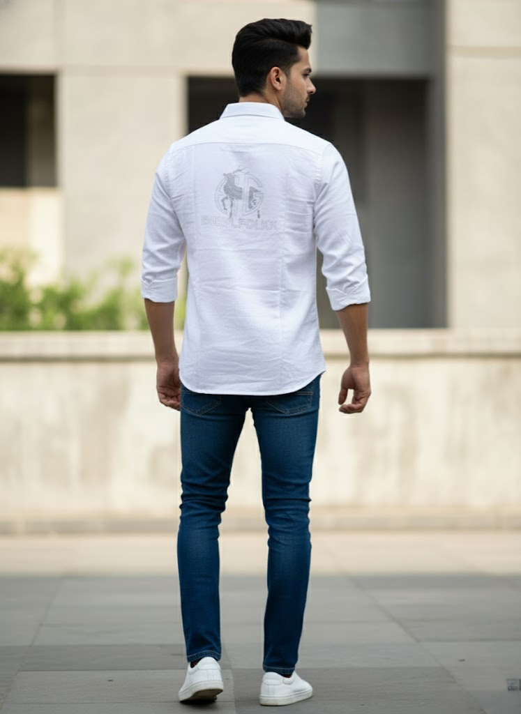 Men’s Stylish White Shirt with Back Design