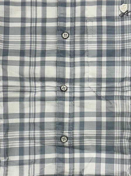 Men’s Grey Lycra Check Shirt – Modern Work Casual Edition