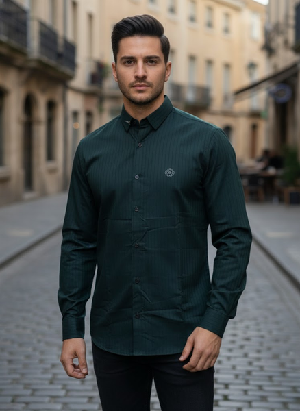 Men’s Dark Green Striped Shirt