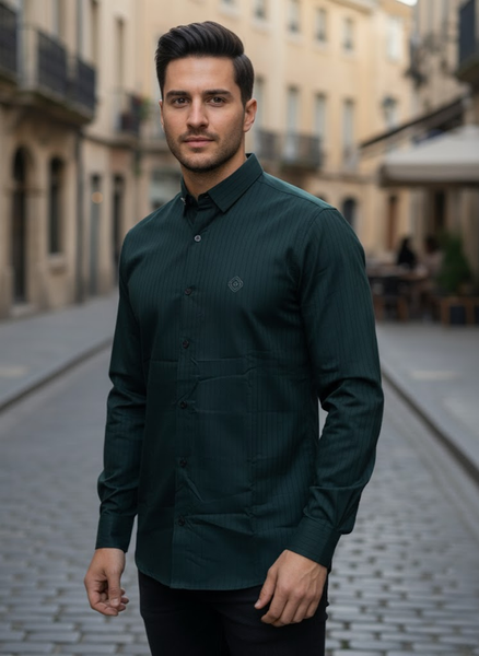 Men’s Dark Green Striped Shirt
