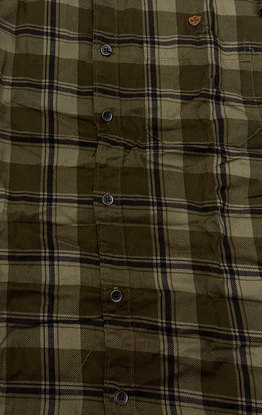 Men’s Olive Green Checked Cotton Slim Fit Casual Shirt