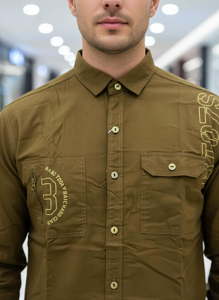 Men’s Double Pocket Brown Cotton Stylish Casual Shirt