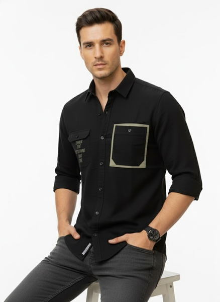 Men’s Black Shirt with Olive Green Pocket