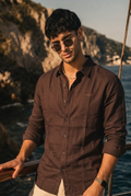 Men’s Dark Brown Cotton Smart Casual Shirt