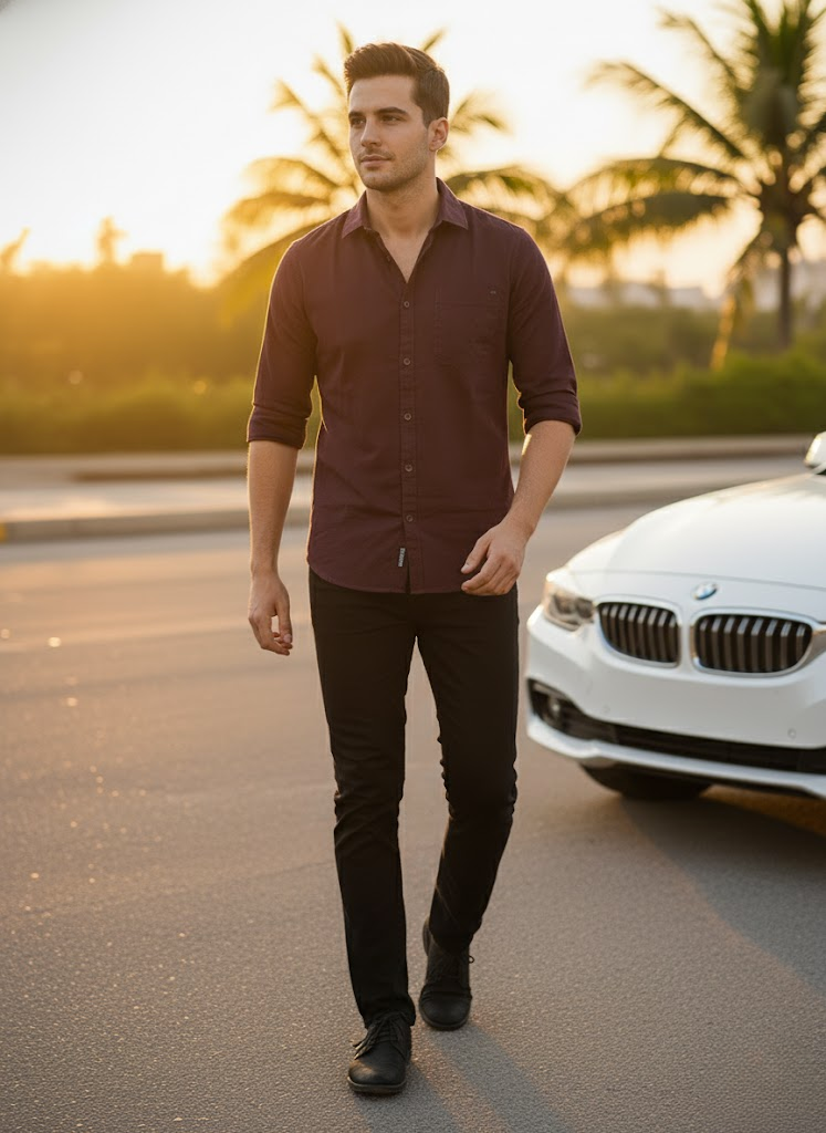 Men’s Maroon Cotton Casual Shirt