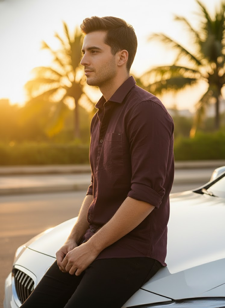Men’s Maroon Cotton Casual Shirt
