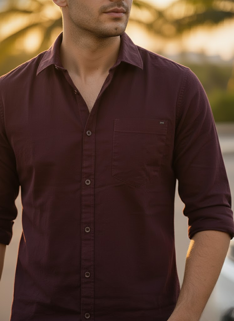 Men’s Maroon Cotton Casual Shirt