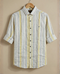 Men's Soft Yellow Cotton Vertical Stripe Shirt