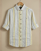 Men's Soft Yellow Cotton Vertical Stripe Shirt