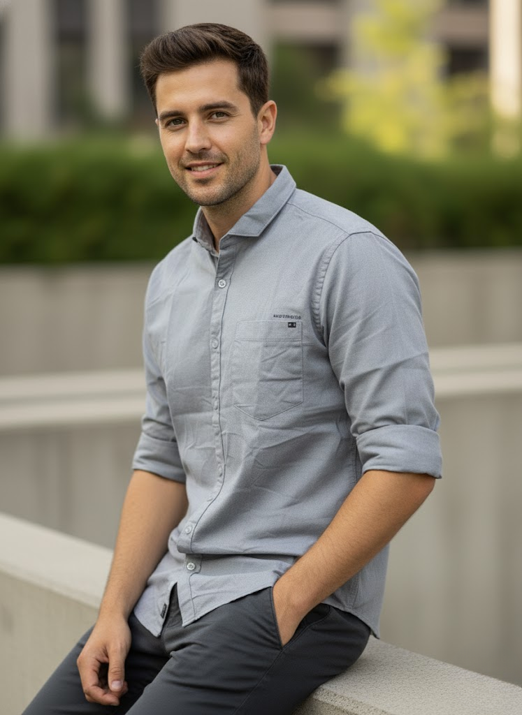 Men’s Light Grey Cotton Casual Shirt