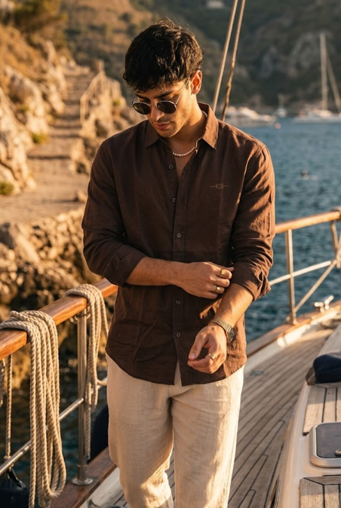 Men’s Dark Brown Cotton Smart Casual Shirt