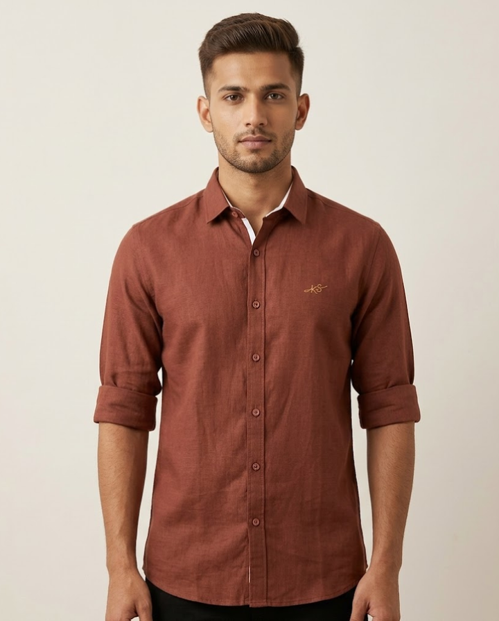 Men’s Rust Brown Cotton Shirt