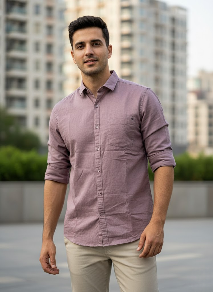 Men’s Mauve Cotton Casual Shirt